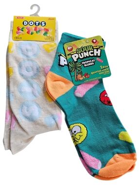 Novelty Socks, Dots Candy, Size 6-12 And Sour Punch Quarter Crew 8-12